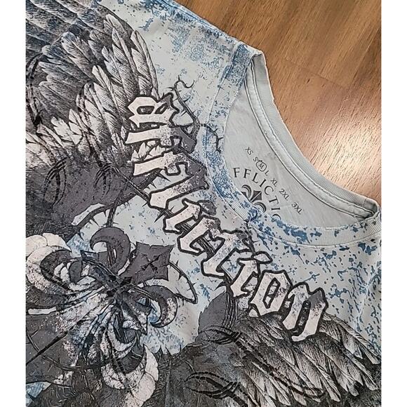 Affliction T Shirt Mens M Blue Green 2000s Y2K Wings Grunge VTG Thrashed - Picture 1 of 13